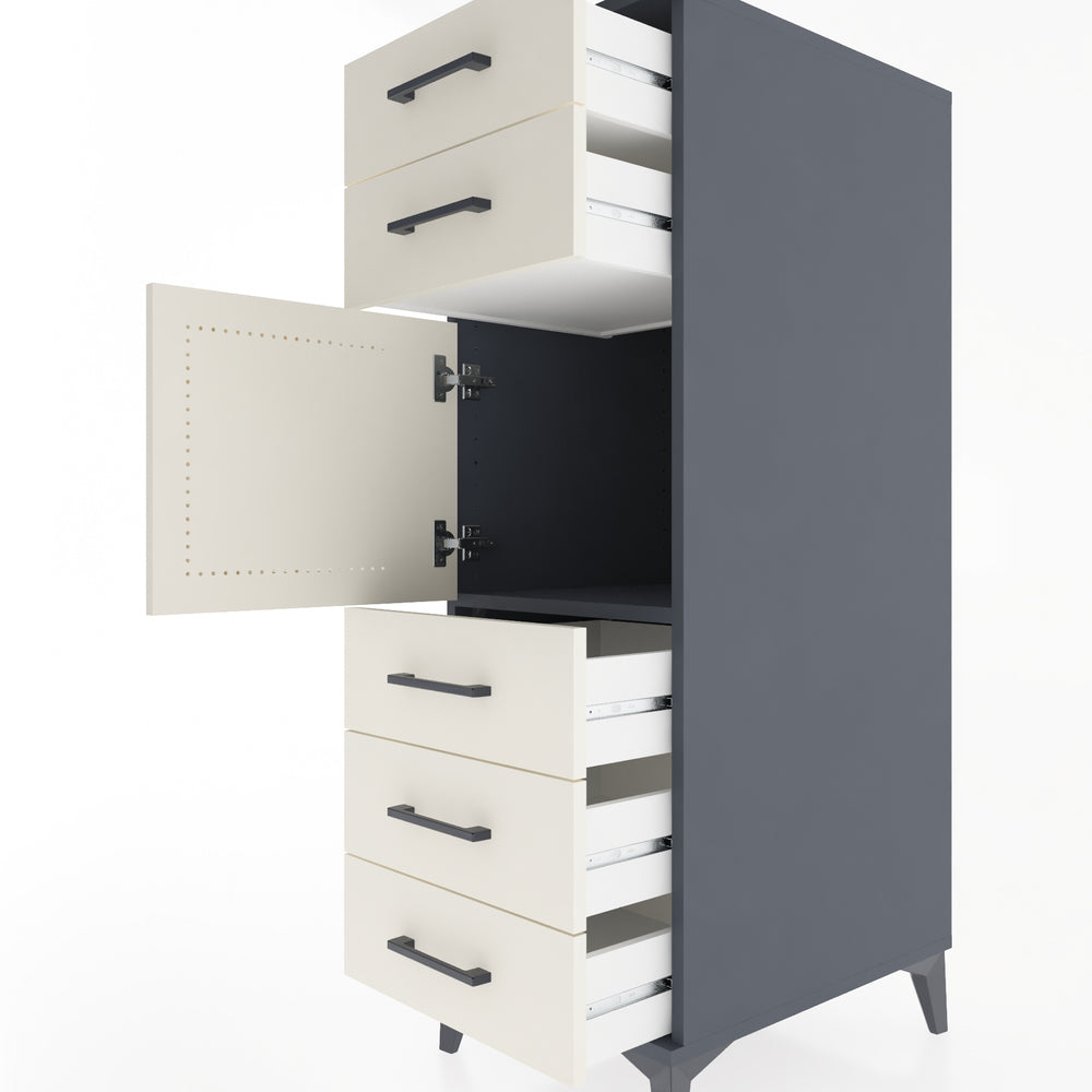 Woodntry Modüler Dolap Antrasit 44x59x122 cm Kapaklı ve Çekmeceli KC64-2