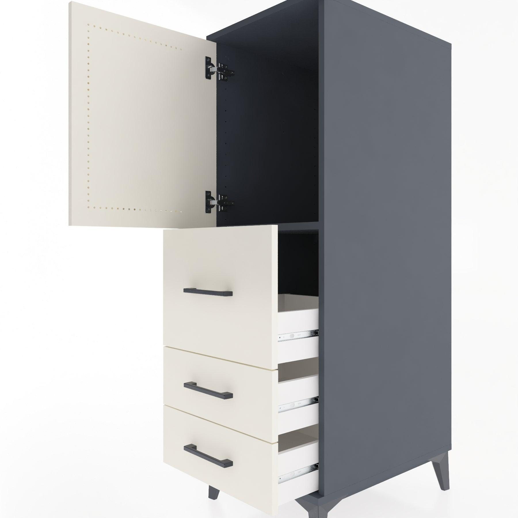 Woodntry Modular Cabinet Anthracite 44x30x122 cm with Doors and Drawers KC14-2