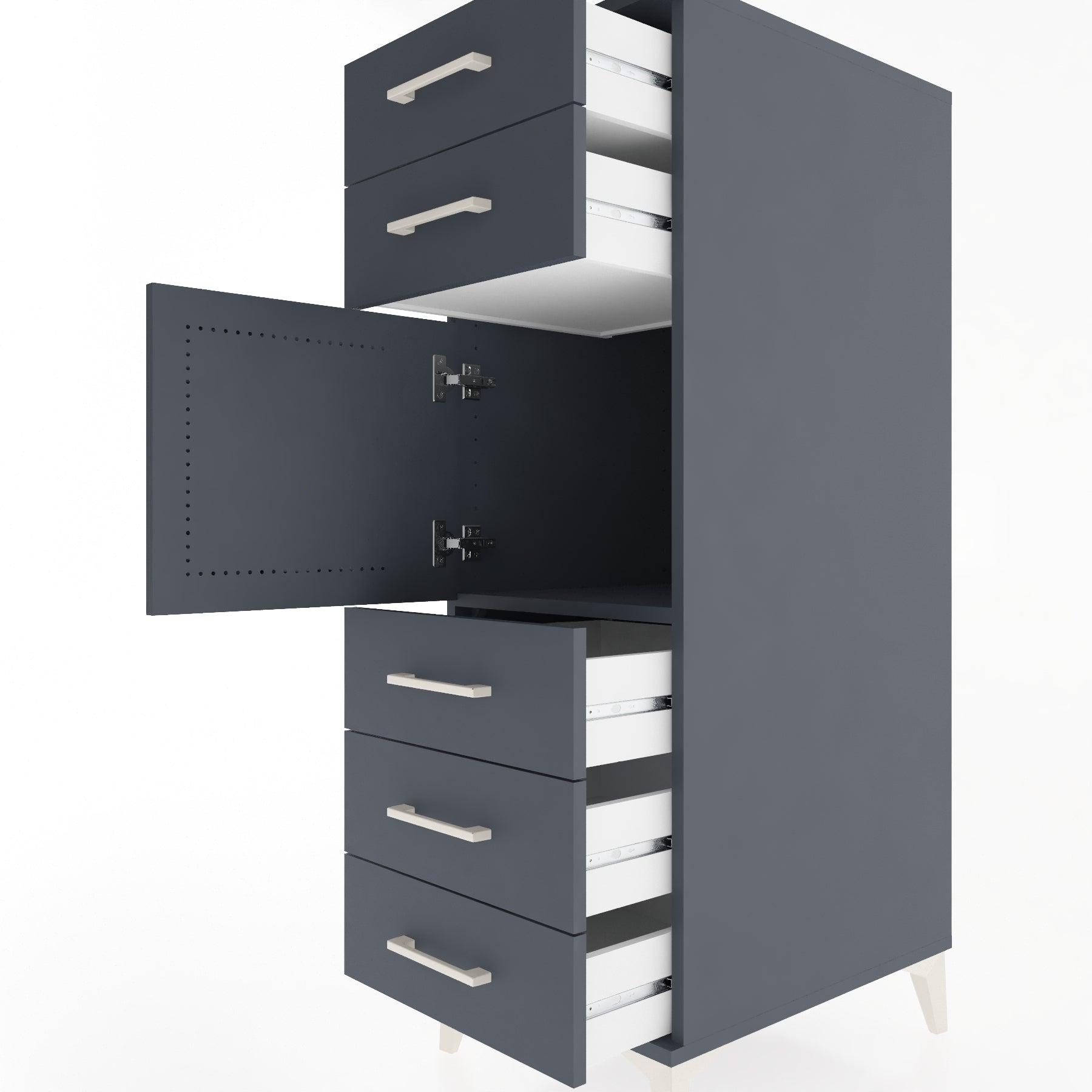 Woodntry Modular Cabinet Anthracite 44x59x122 cm with Doors and Drawers KC64-2