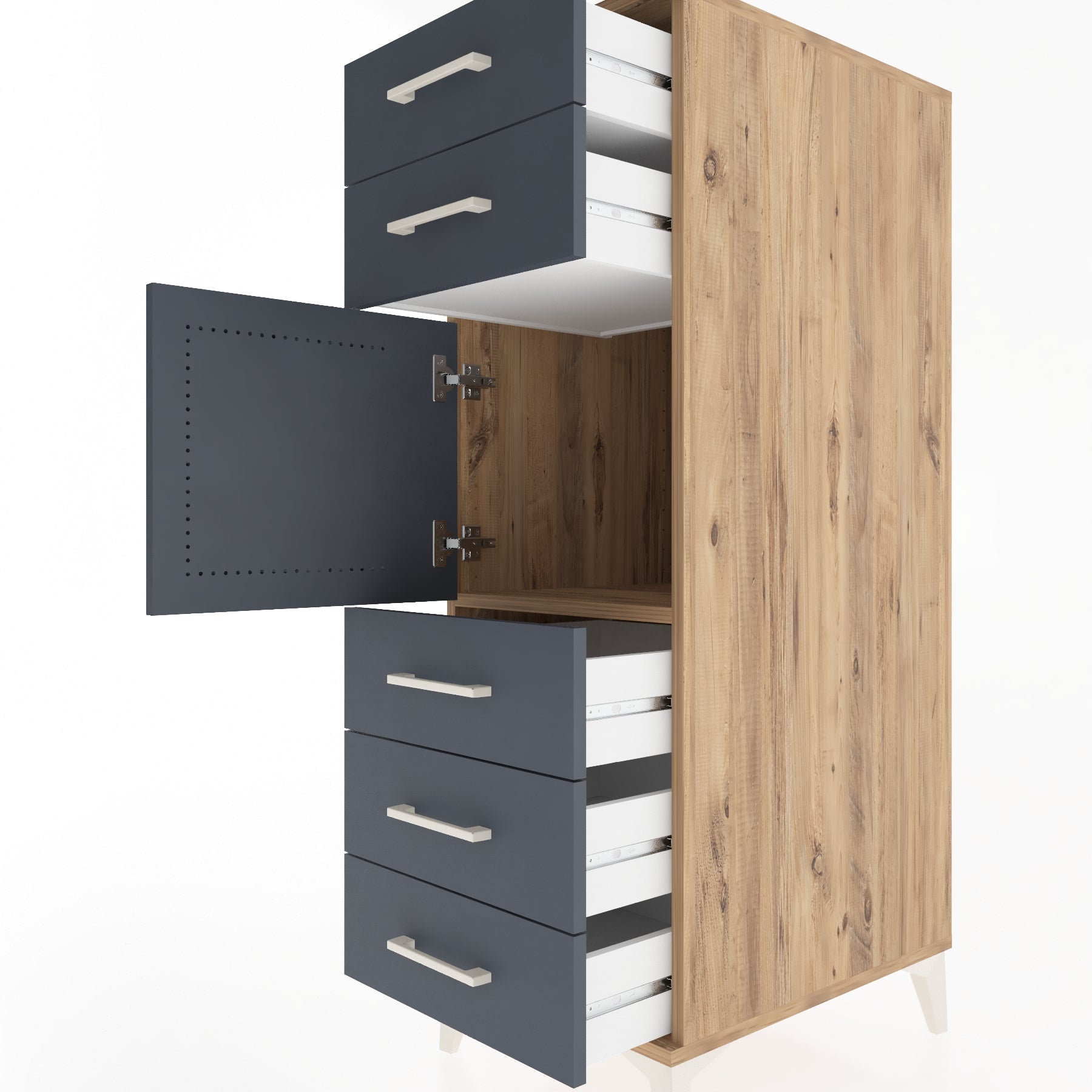 Woodntry Modular Cabinet Pine 44x59x122 cm with Doors and Drawers KC64-3