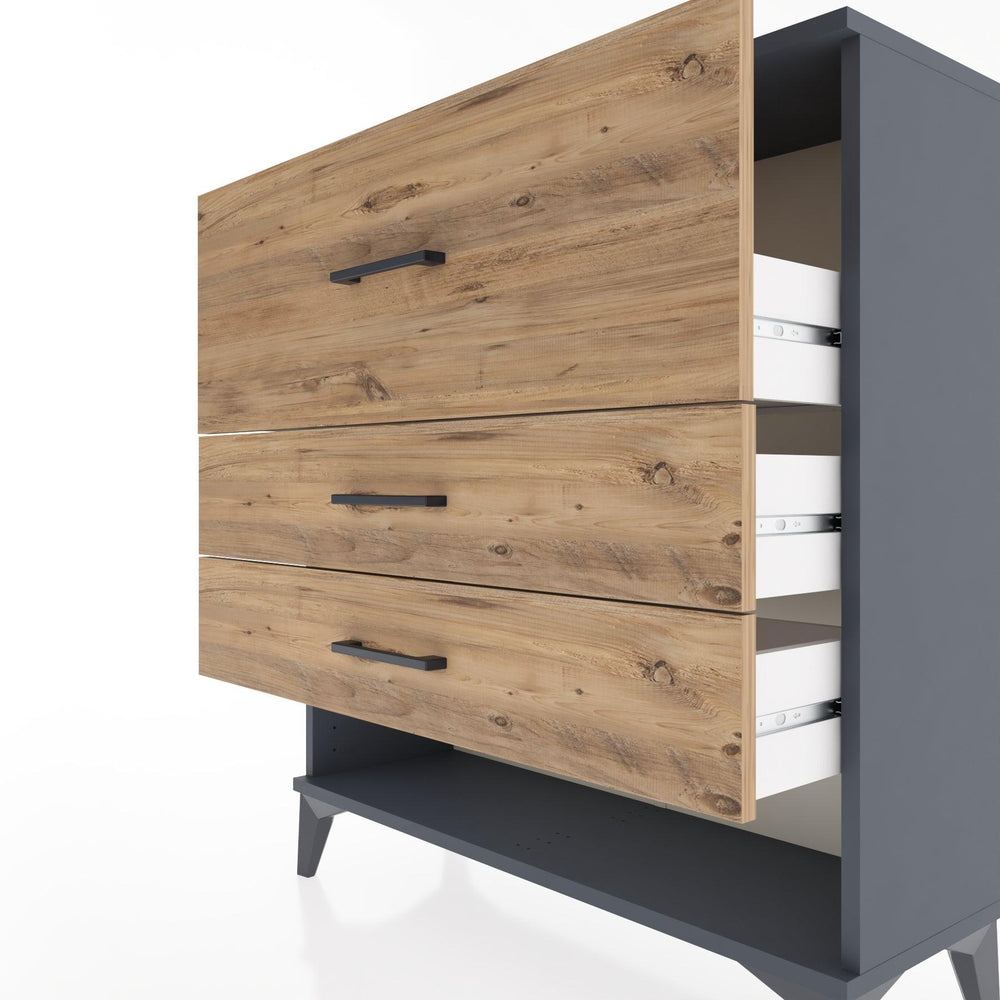 Woodntry Modüler Şifonyer Antrasit 88x30x84 cm Çekmeceli ve Raflı CR15-2