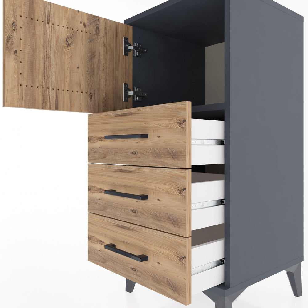 Woodntry Modular Nightstand Anthracite 44x44x84 cm with Cover and Drawer KC37-2
