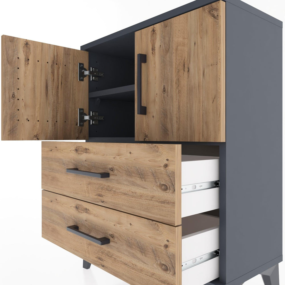 Woodntry Modular Nightstand Anthracite 60x30x68 cm with Cover and Drawer KC15-2