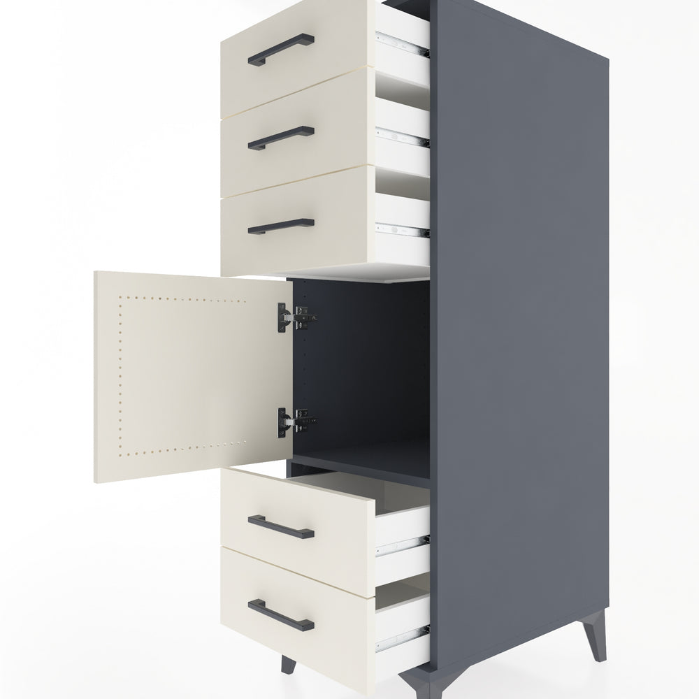 Woodntry Modüler Dolap Antrasit 44x59x122 cm Kapaklı ve Çekmeceli KC65-2