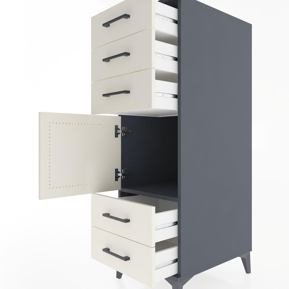 Woodntry Modüler Dolap Antrasit 44x30x122 cm Kapaklı ve Çekmeceli KC65-2