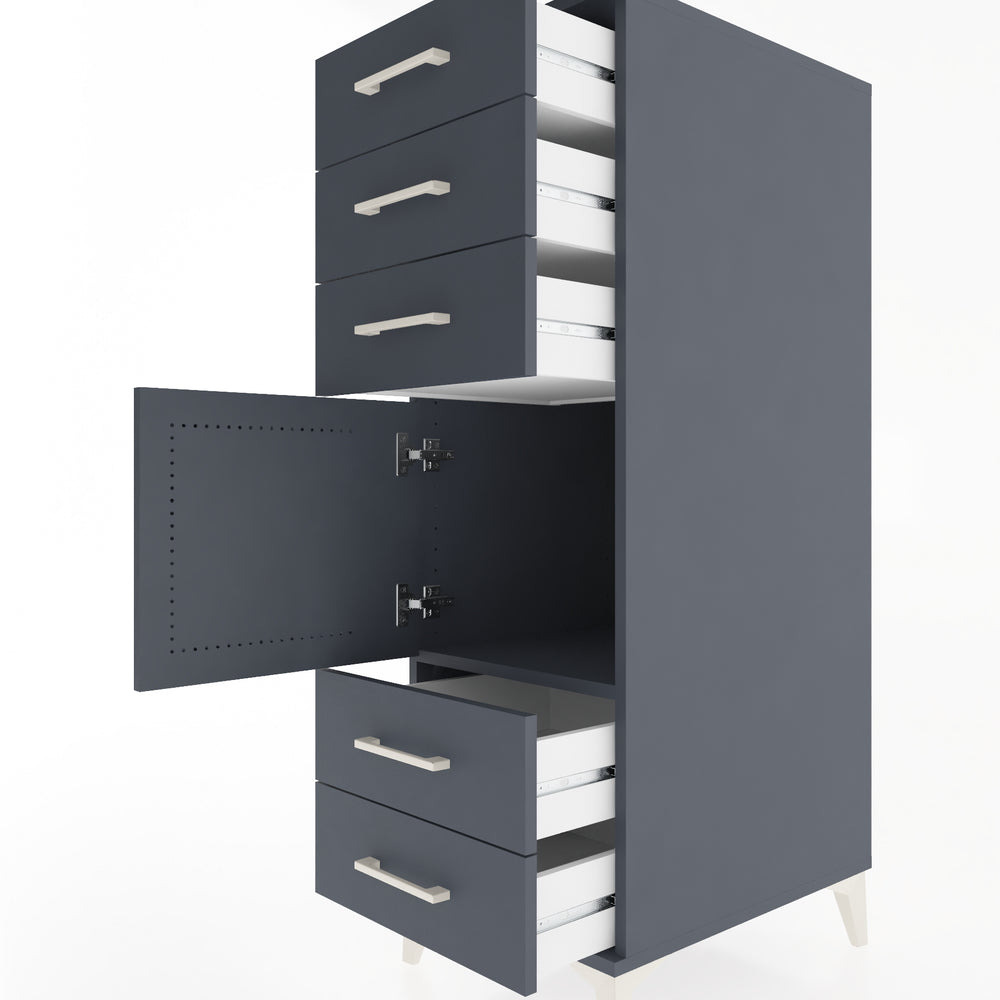 Woodntry Modüler Dolap Antrasit 44x59x122 cm Kapaklı ve Çekmeceli KC65-2