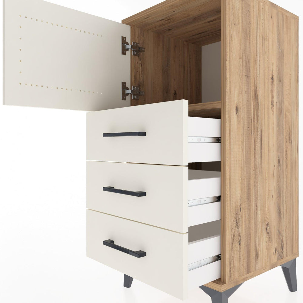 Woodntry Modular Nightstand Pine 44x44x84 cm with Cover and Drawer KC37-3