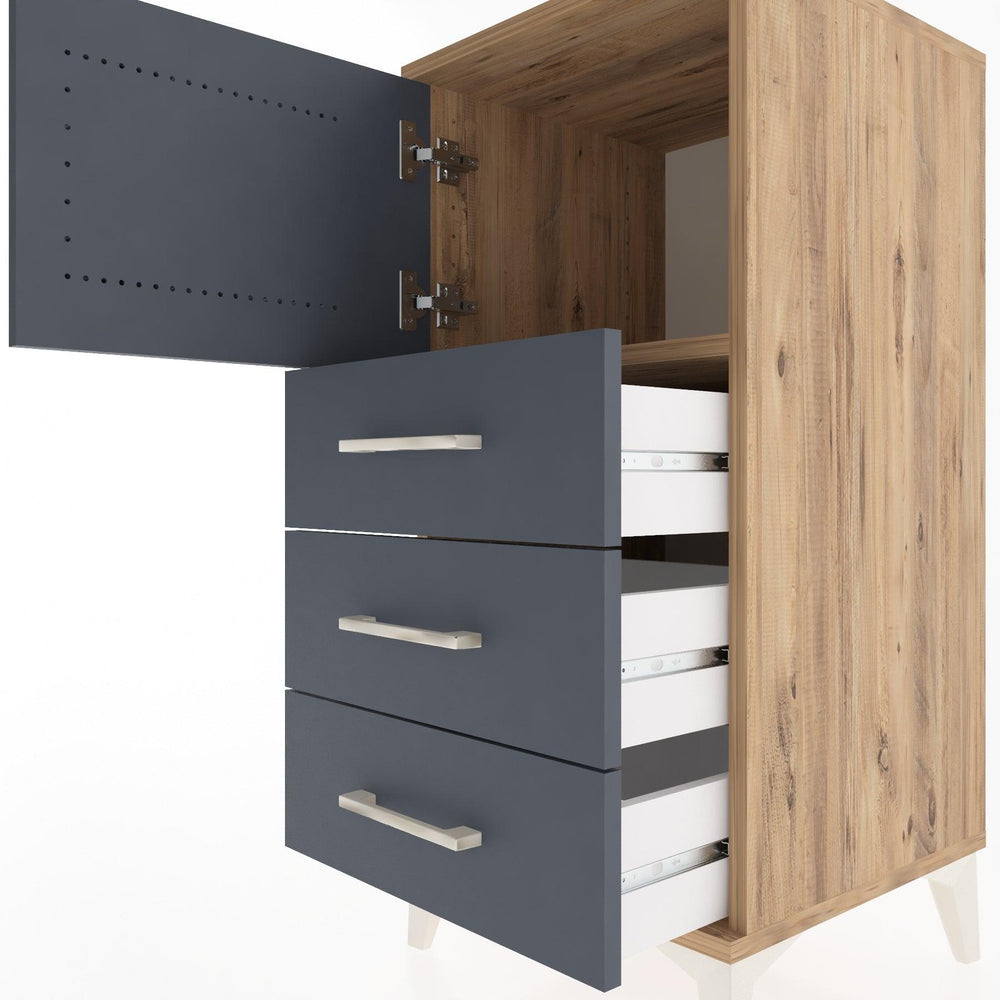 Woodntry Modular Nightstand Pine 44x44x84 cm with Cover and Drawer KC37-3