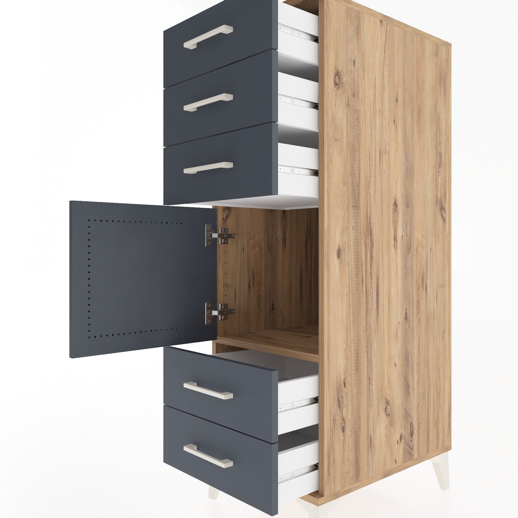 Woodntry Modular Cabinet Pine 44x59x122 cm with Doors and Drawers KC65-3