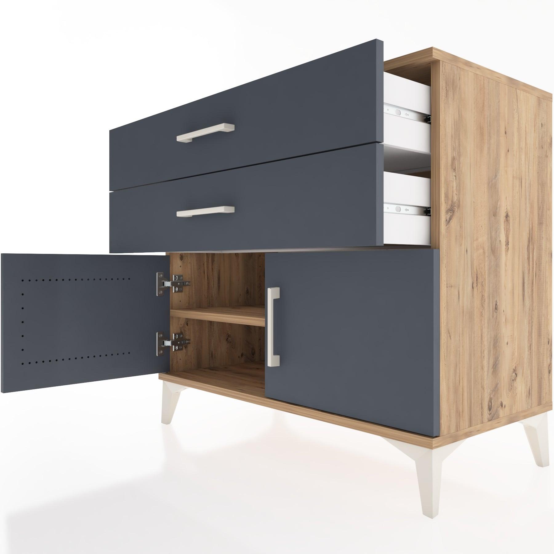 Woodntry Modüler Şifonyer Çam 88x44x68 cm Kapaklı ve Çekmeceli KC15-3