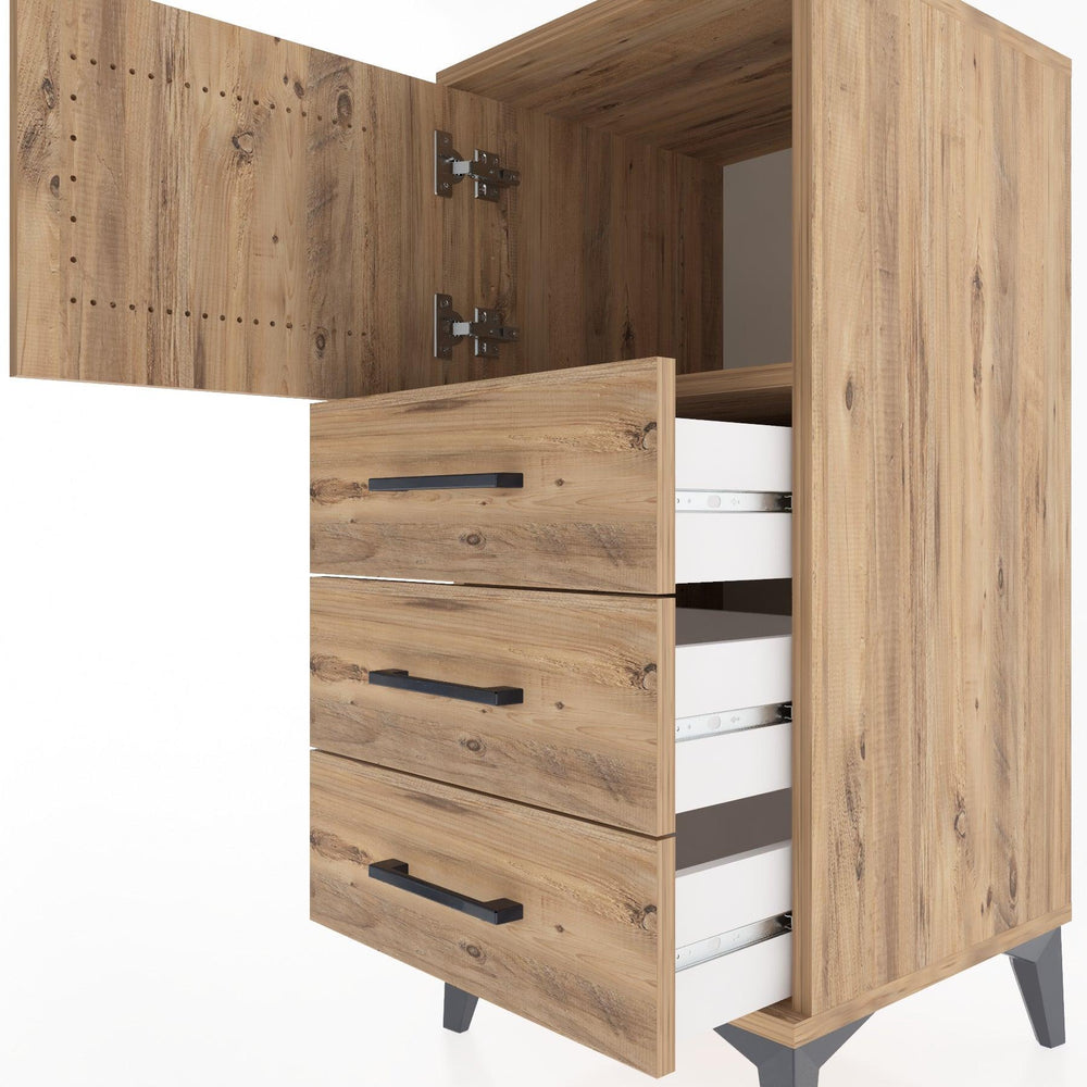 Woodntry Modular Nightstand Pine 44x44x84 cm with Cover and Drawer KC37-3