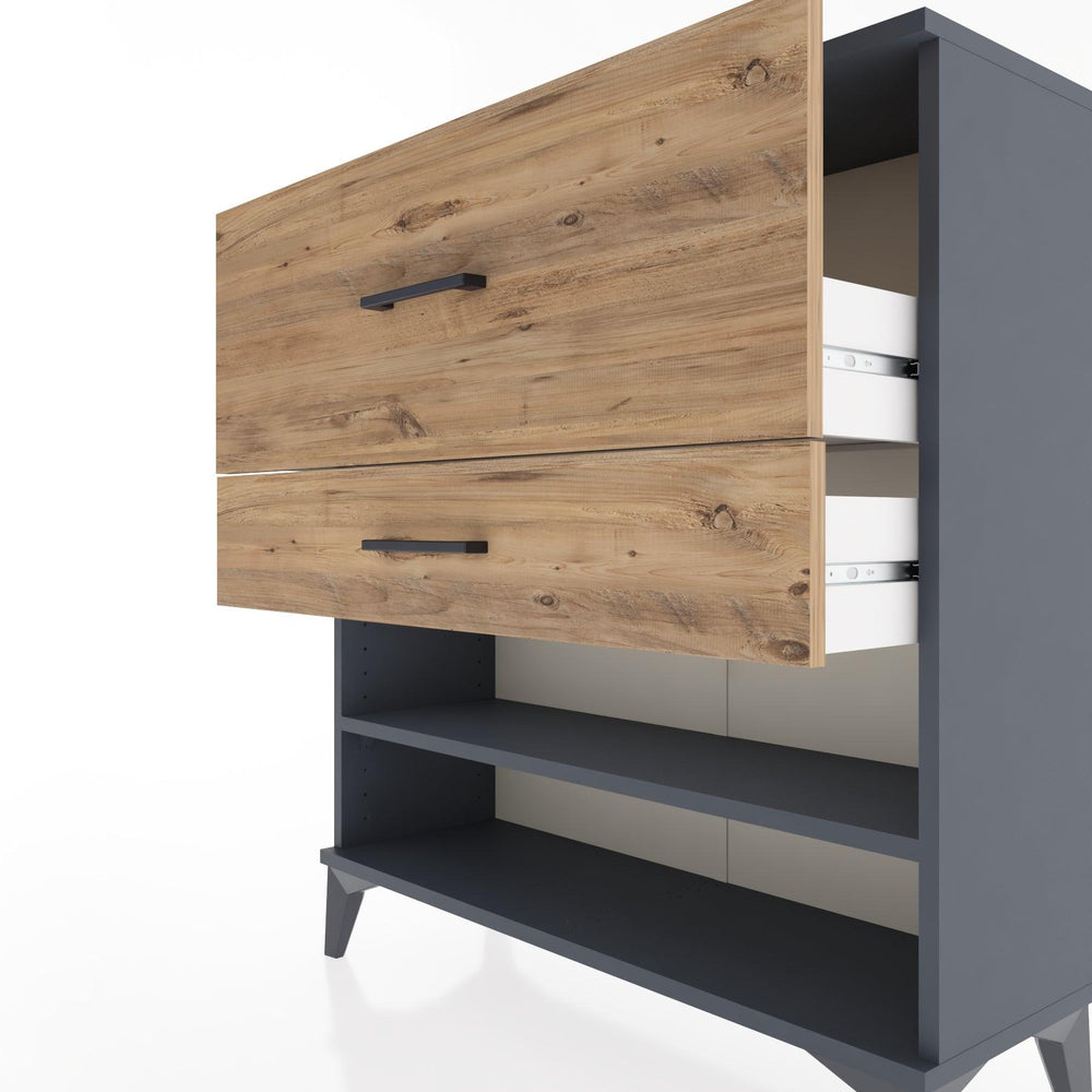 Woodntry Modüler Şifonyer Antrasit 88x30x84 cm Çekmeceli ve Raflı CR16-2