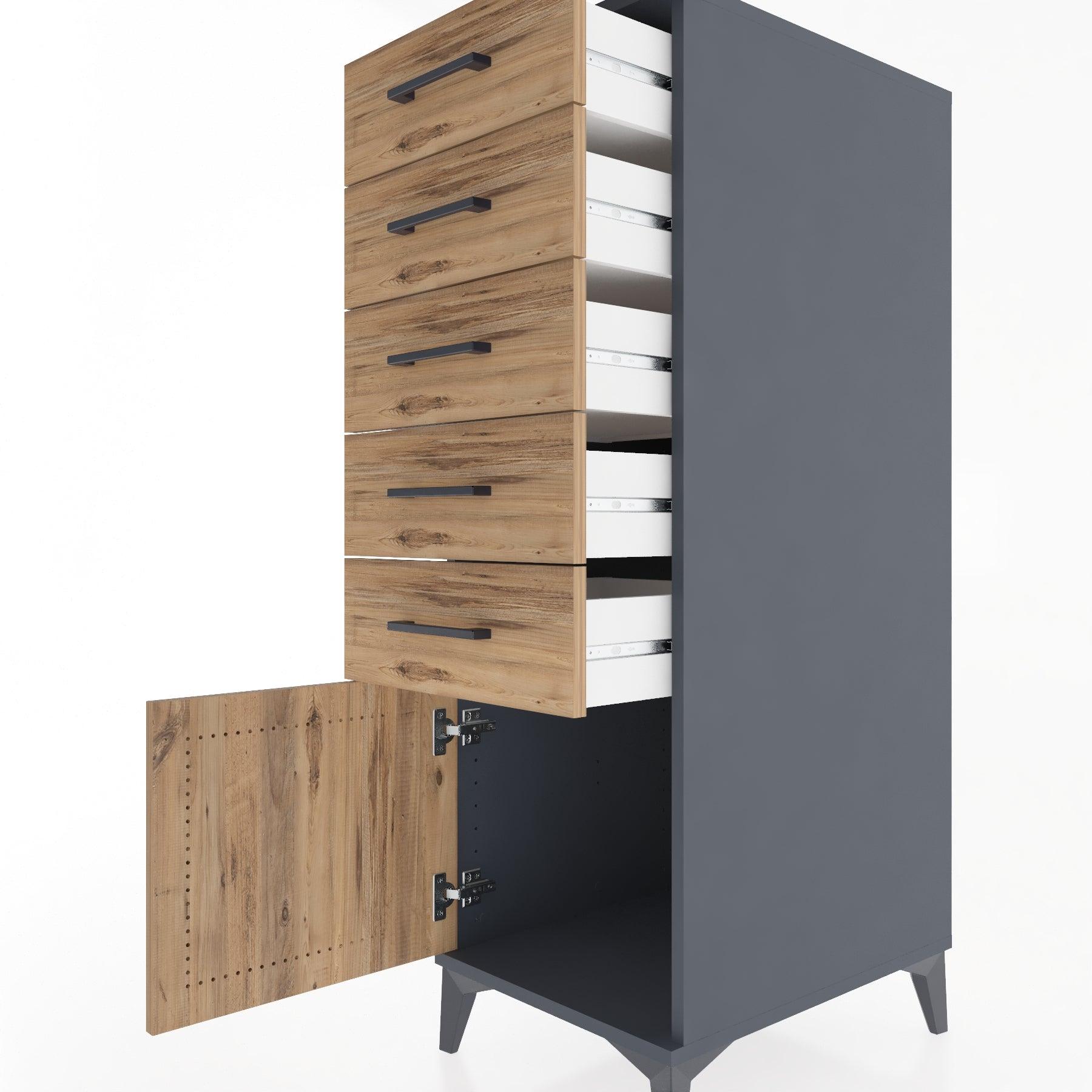 Woodntry Modular Cabinet Anthracite 44x30x122 cm with Doors and Drawers KC66-2