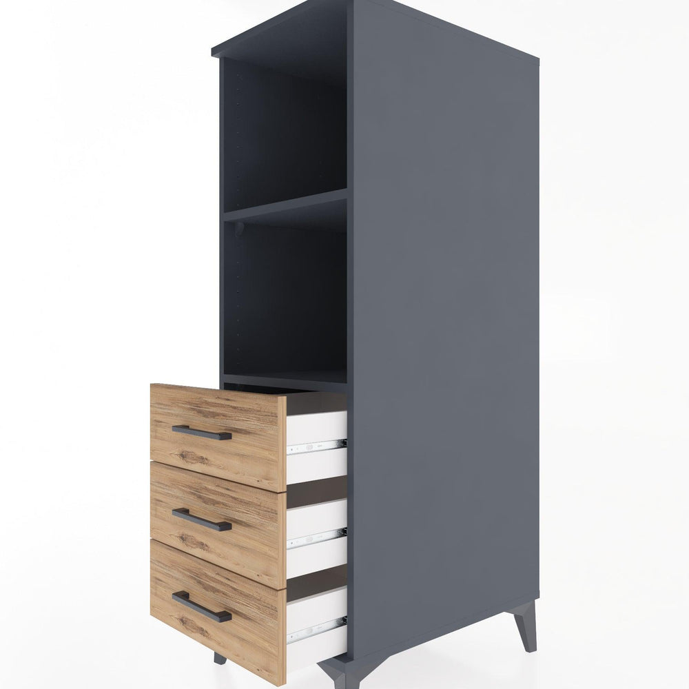 Woodntry Modüler Dolap Antrasit 44x59x122 cm Çekmeceli ve Raflı CR116-2