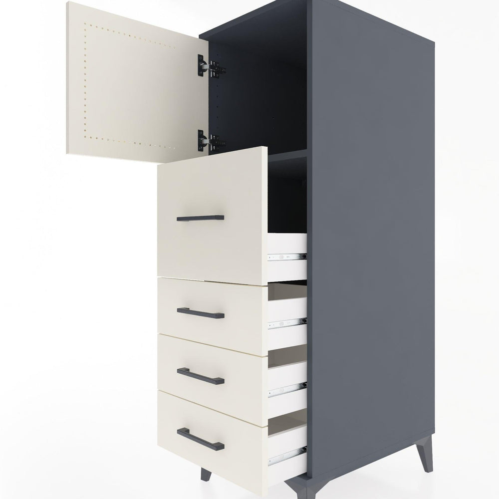 Woodntry Modüler Dolap Antrasit 44x59x122 cm Kapaklı ve Çekmeceli KC16-2