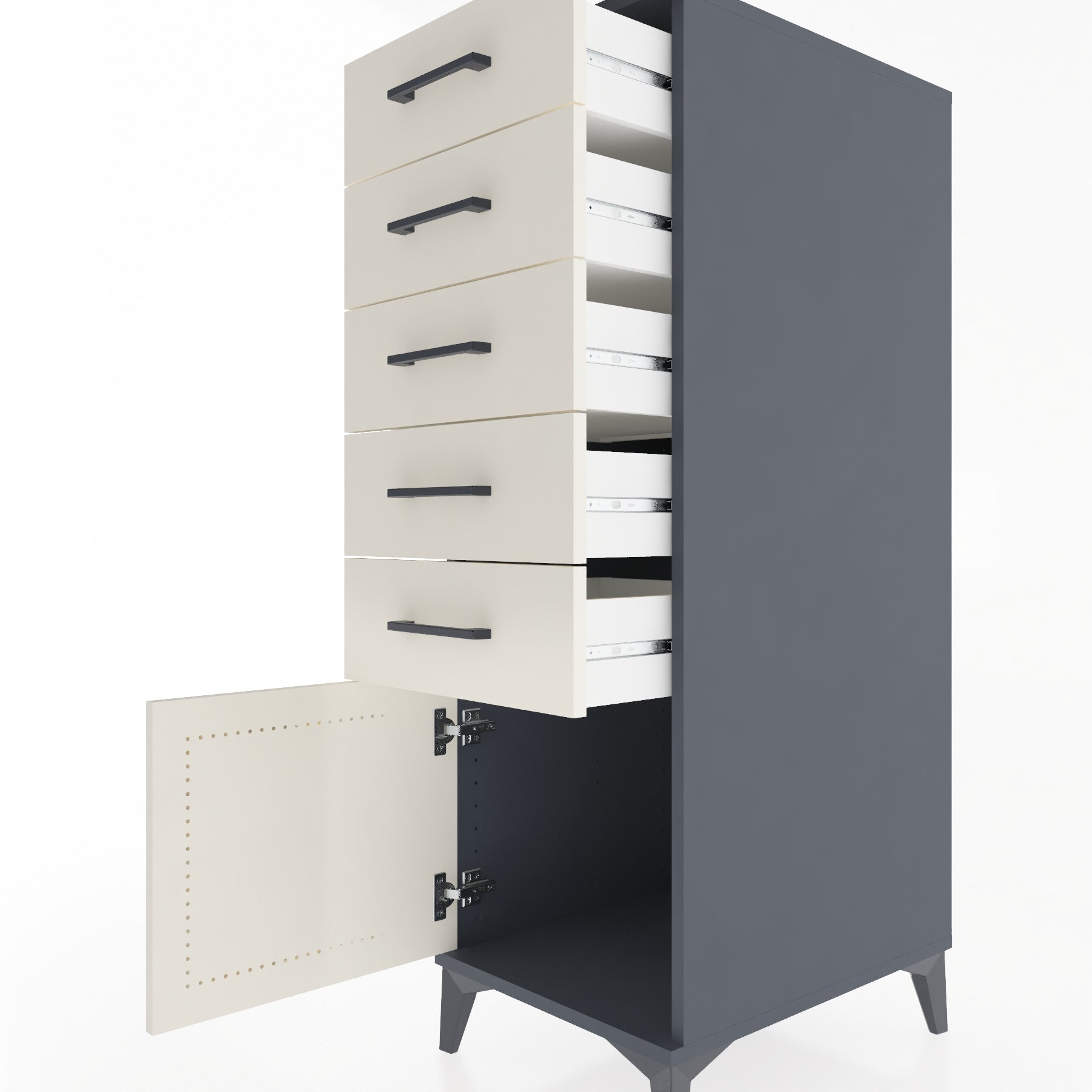 Woodntry Modular Cabinet Anthracite 44x59x122 cm with Doors and Drawers KC66-2