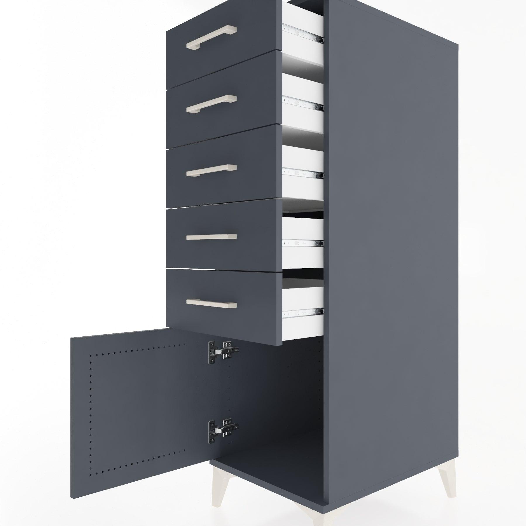 Woodntry Modular Cabinet Anthracite 44x30x122 cm with Doors and Drawers KC66-2