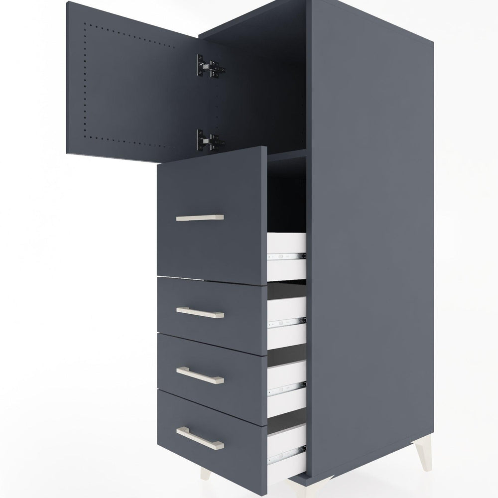 Woodntry Modüler Dolap Antrasit 44x30x122 cm Kapaklı ve Çekmeceli KC16-2