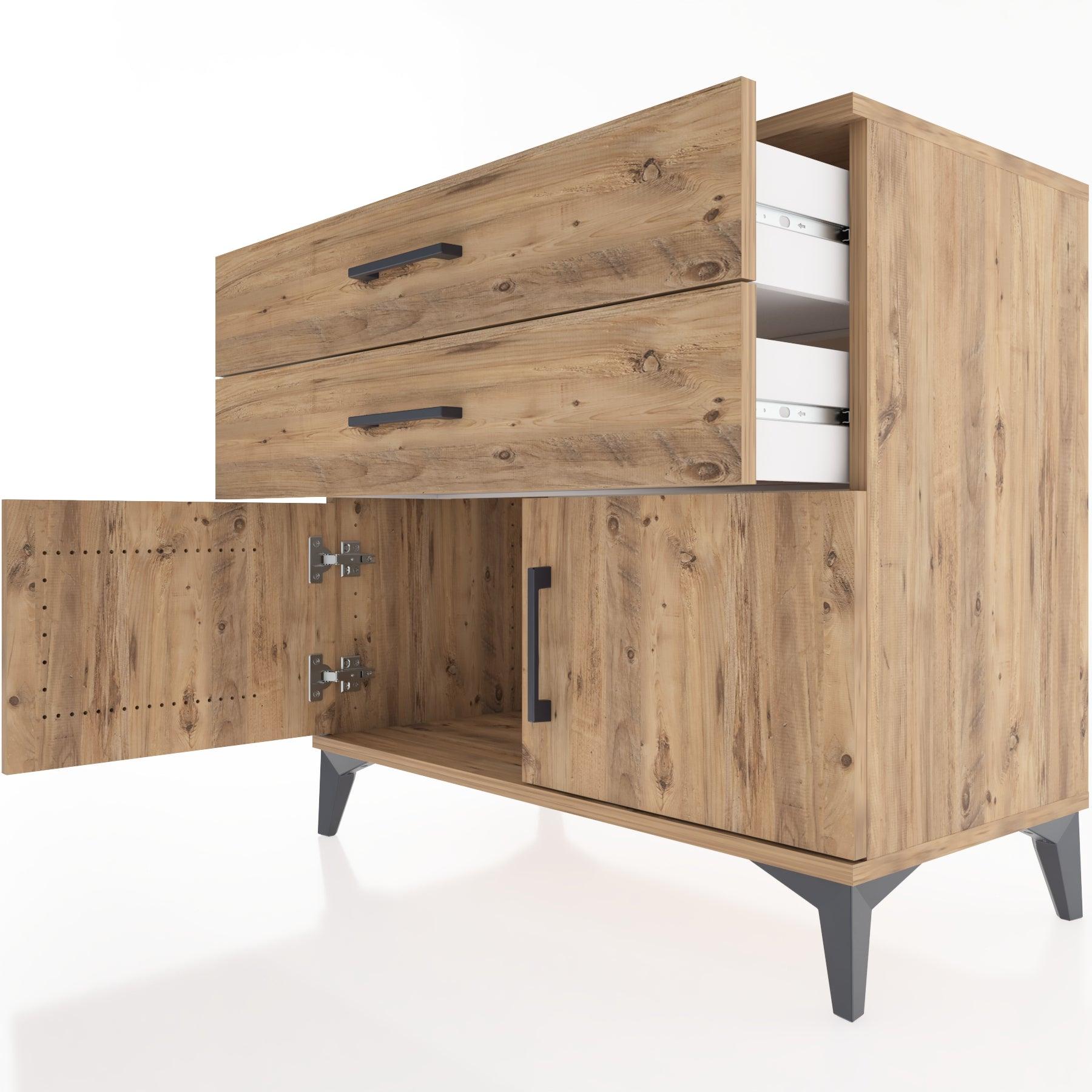 Woodntry Modüler Şifonyer Çam 88x44x68 cm Kapaklı ve Çekmeceli KC16-3