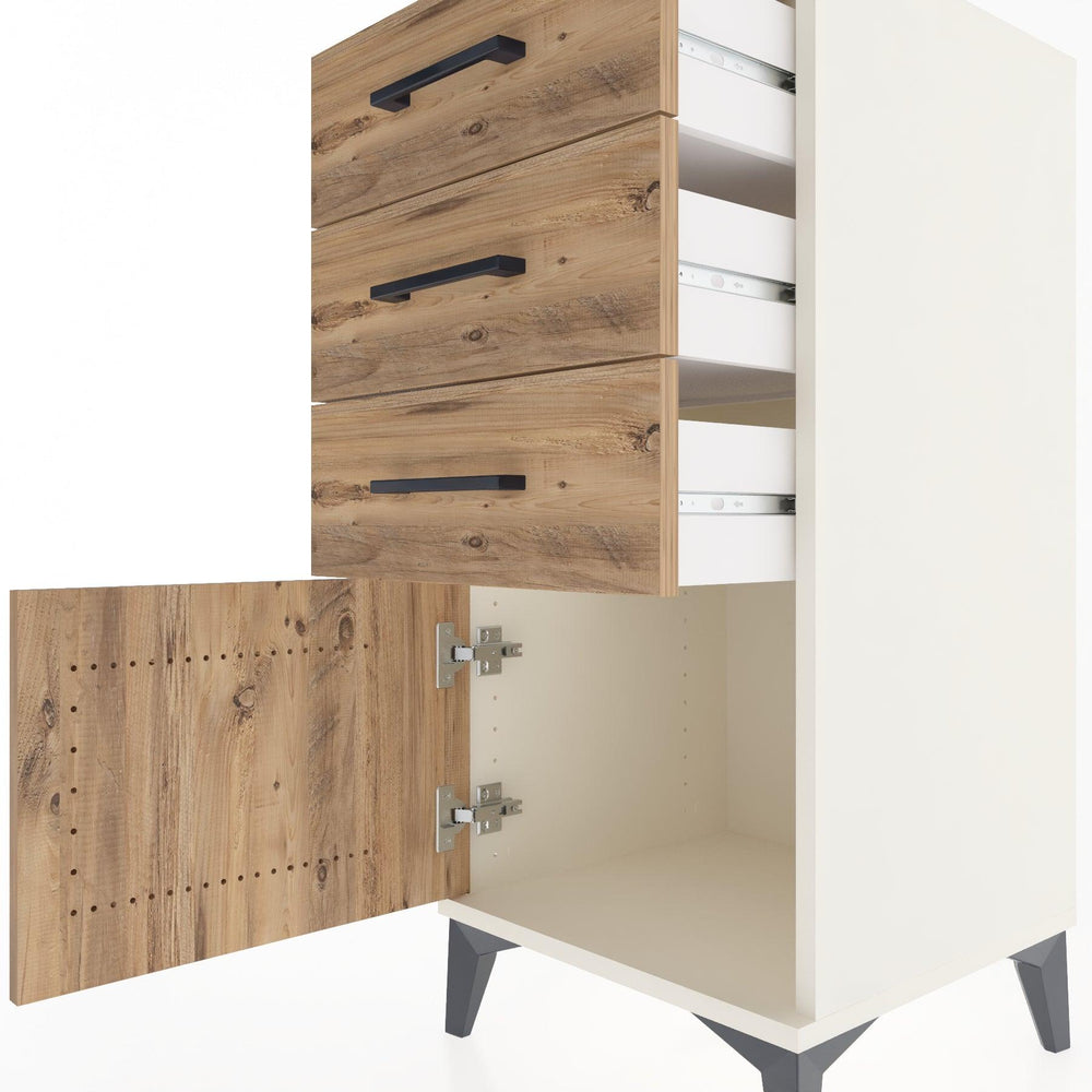 Woodntry Modüler Komodin Aytaşı 44x44x84 cm Kapaklı ve Çekmeceli KC39-1