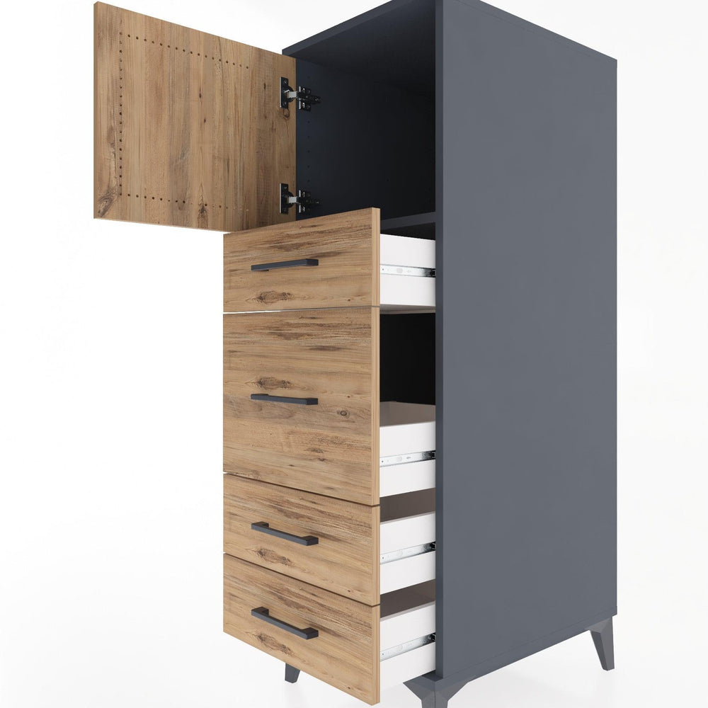 Woodntry Modular Cabinet Anthracite 44x30x122 cm with Doors and Drawers KC17-2