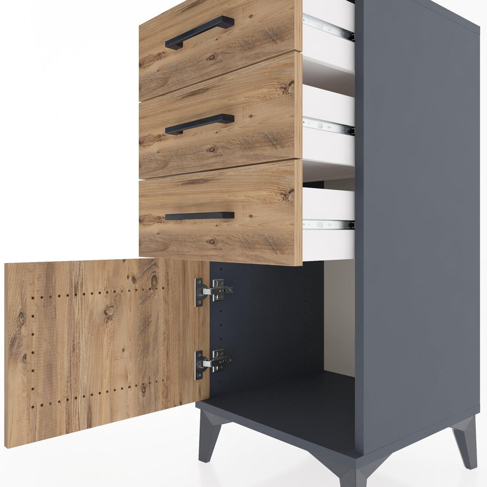 Woodntry Modular Nightstand Anthracite 44x44x84 cm with Cover and Drawer KC39-2