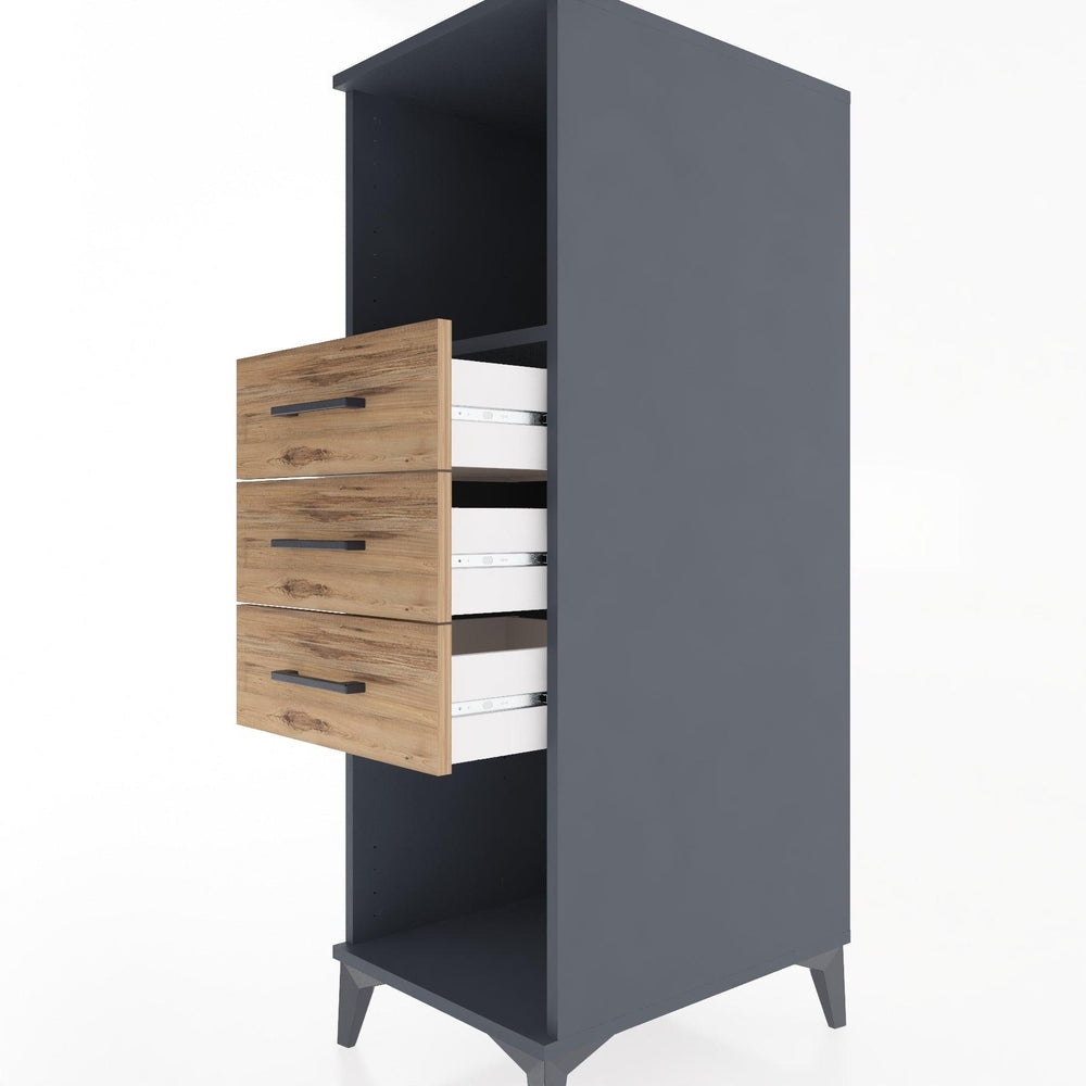 Woodntry Modüler Dolap Antrasit 44x59x122 cm Çekmeceli ve Raflı CR117-2