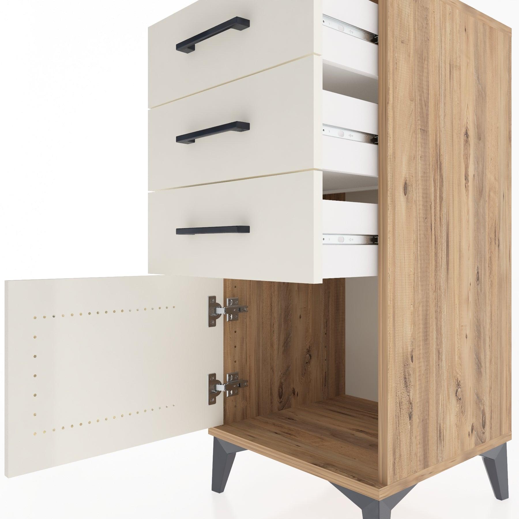 Woodntry Modular Nightstand Pine 44x44x84 cm with Cover and Drawer KC39-3