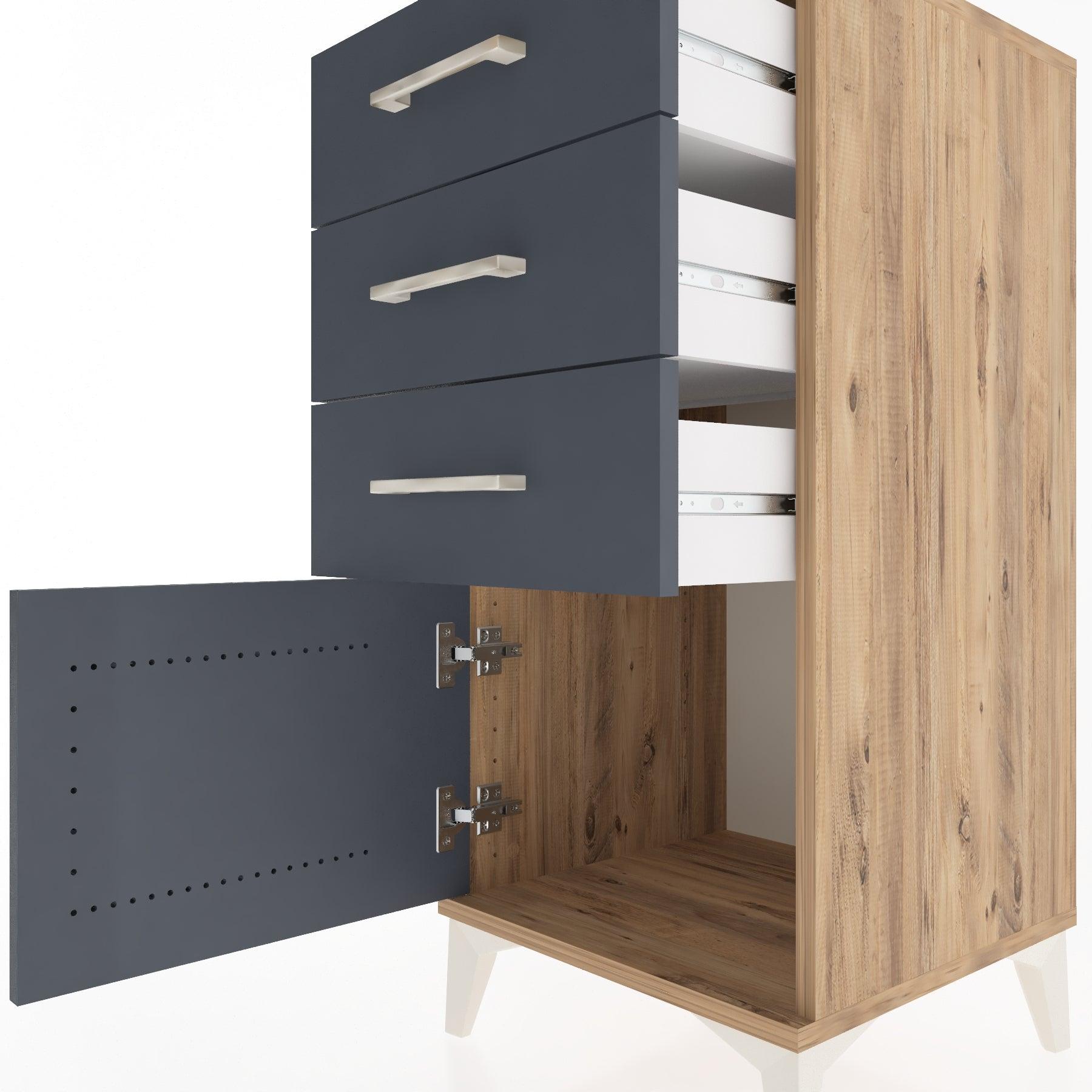 Woodntry Modular Nightstand Pine 44x44x84 cm with Cover and Drawer KC39-3