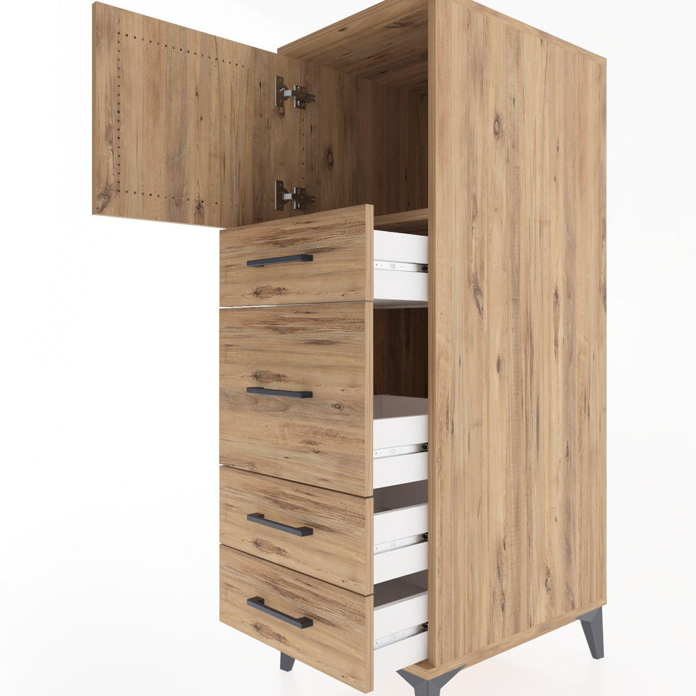 Woodntry Modüler Dolap Çam 44x30x122 cm Kapaklı ve Çekmeceli KC17-3