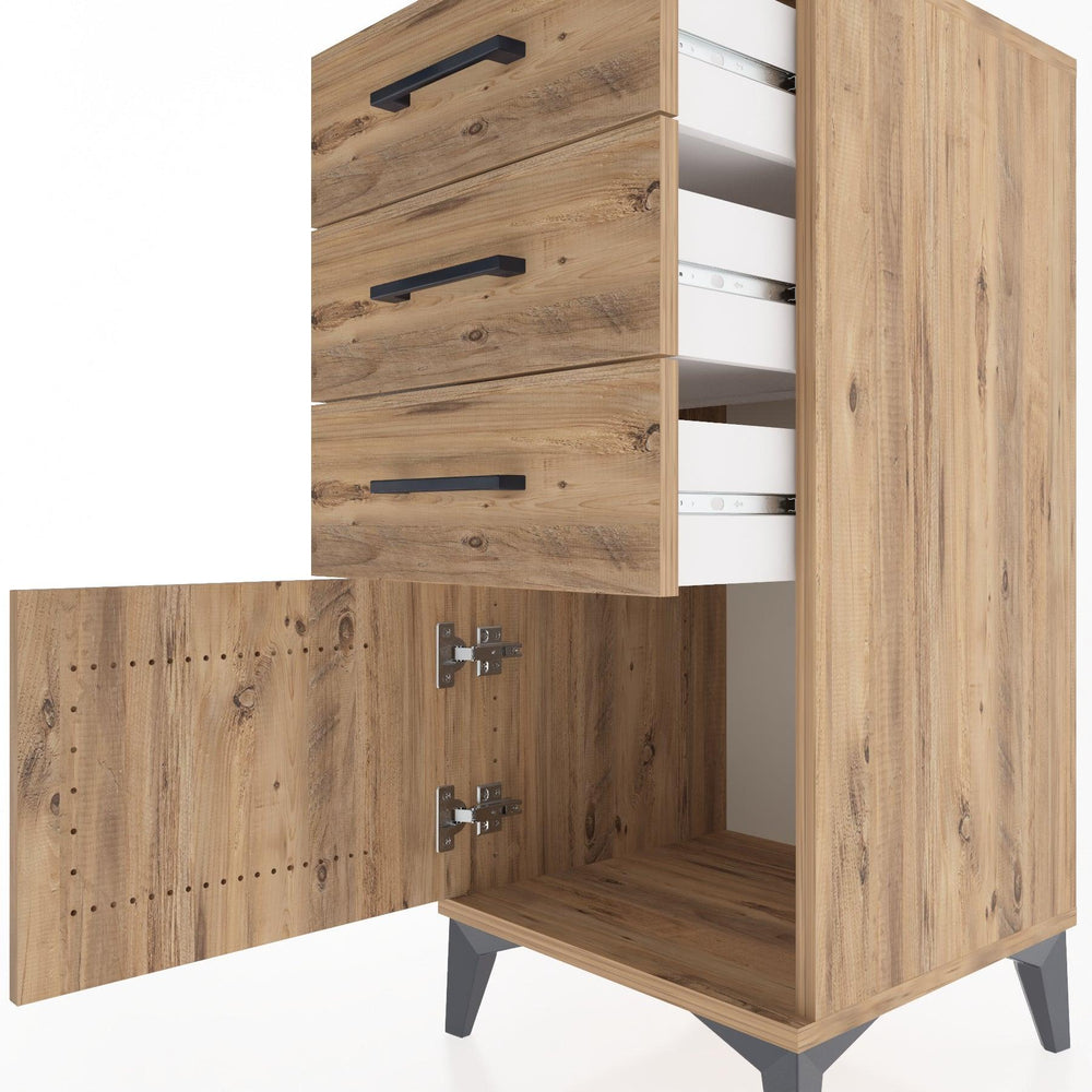 Woodntry Modüler Komodin Çam 44x44x84 cm Kapaklı ve Çekmeceli KC39-3