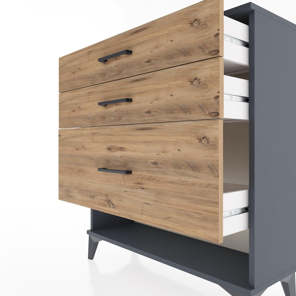 Woodntry Modüler Şifonyer Antrasit 88x30x84 cm Çekmeceli ve Raflı CR18-2