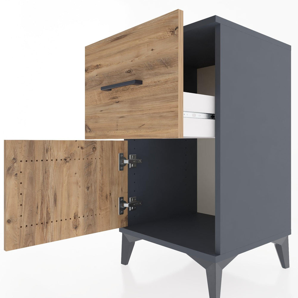 Woodntry Modular Nightstand Anthracite 44x44x68 cm with Cover and Drawer KC18-2
