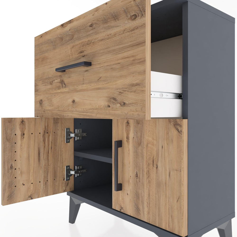 Woodntry Modüler Komodin Antrasit 60x30x68 cm Kapaklı ve Çekmeceli KC18-2