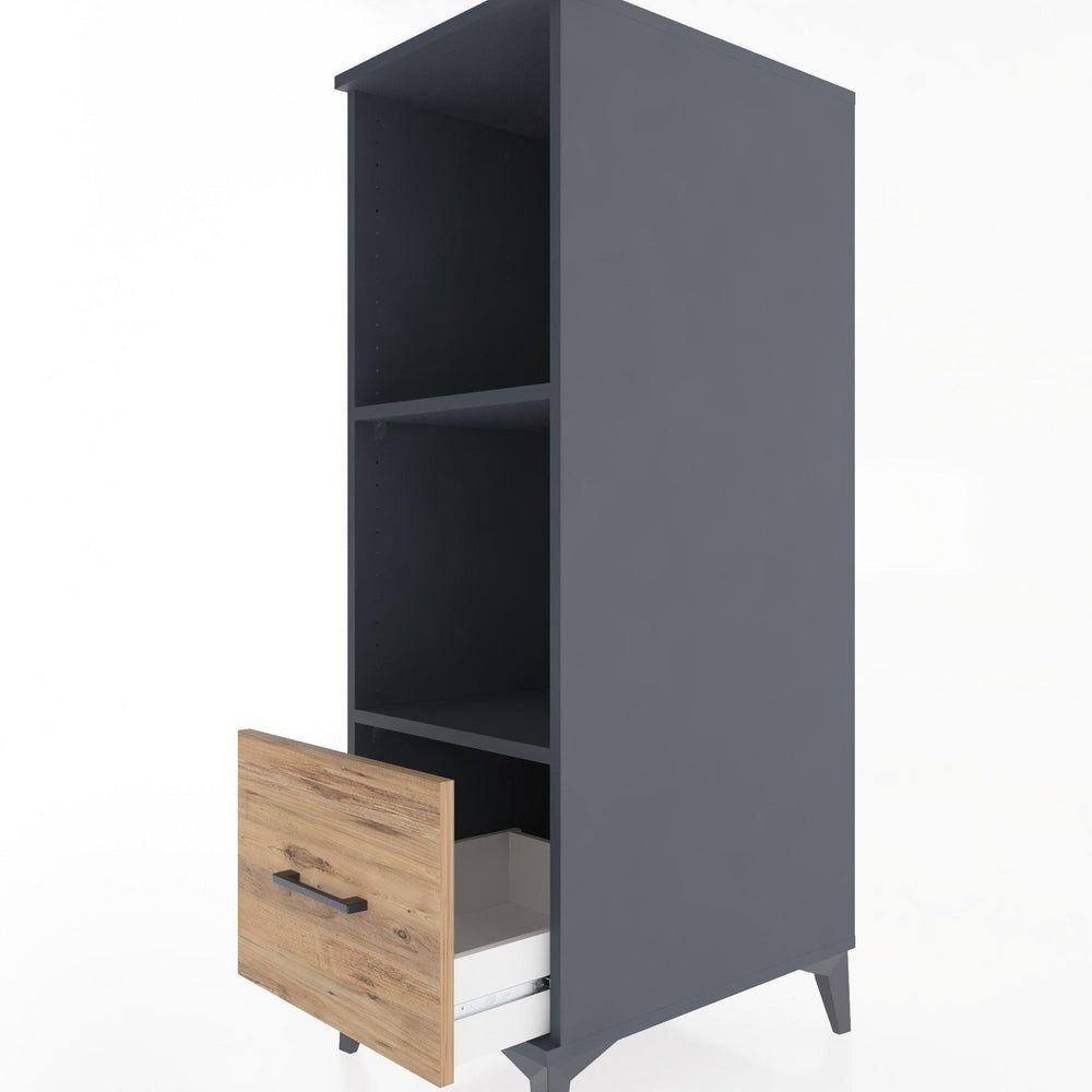 Woodntry Modüler Dolap Antrasit 44x30x122 cm Çekmeceli ve Raflı CR68-2