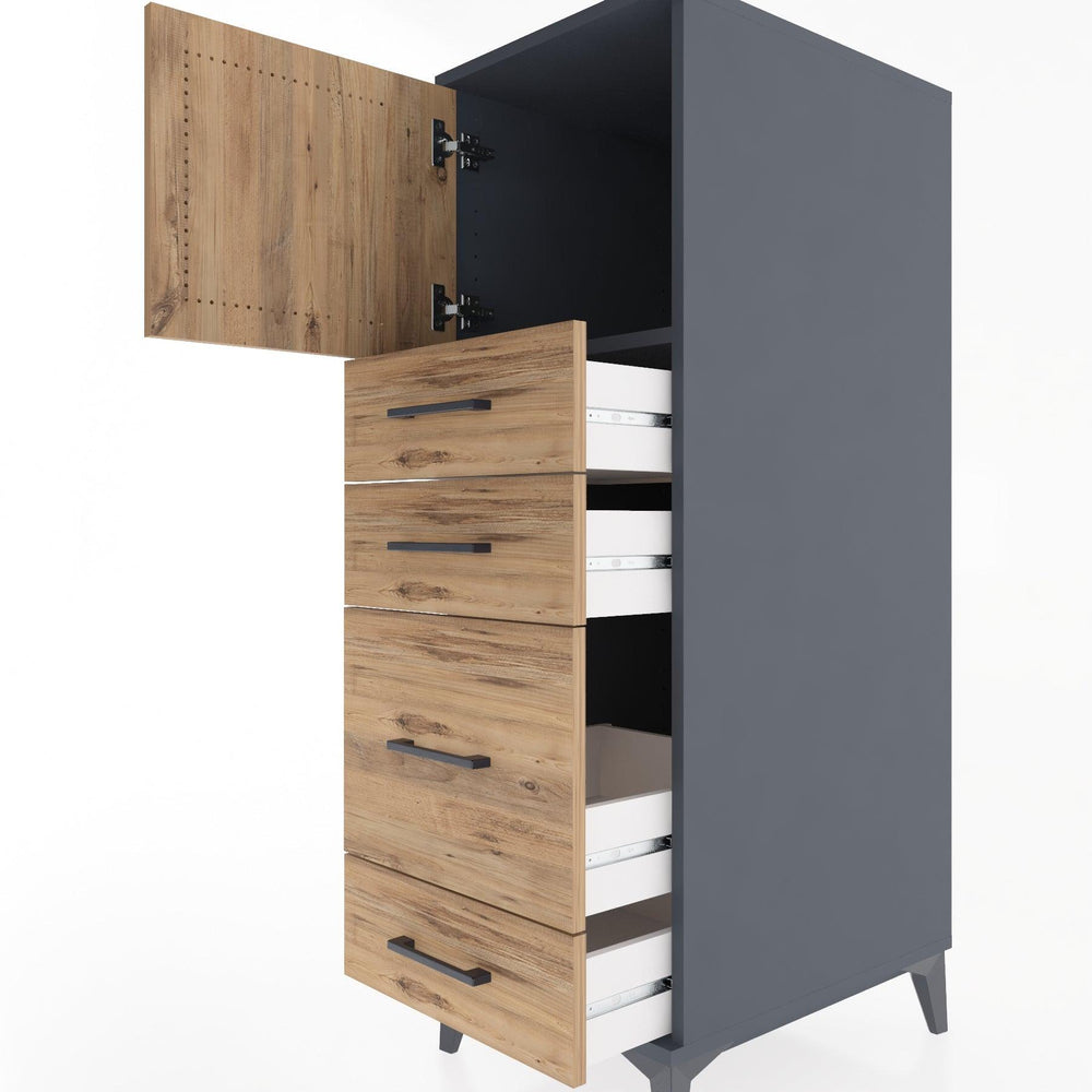 Woodntry Modular Cabinet Anthracite 44x30x122 cm with Doors and Drawers KC18-2