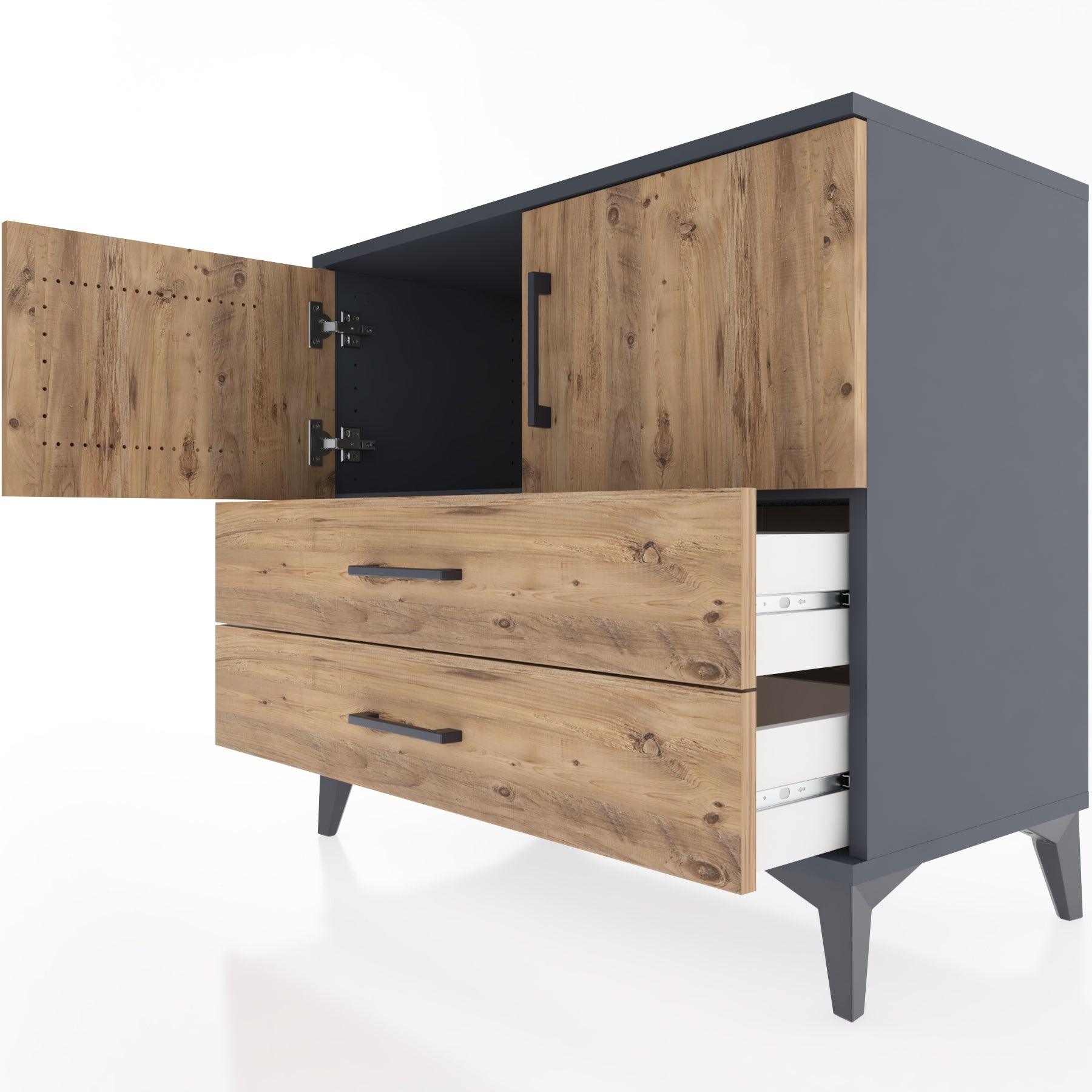 Woodntry Modüler Şifonyer Antrasit 88x44x68 cm Kapaklı ve Çekmeceli KC18-2
