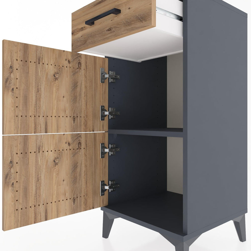 Woodntry Modüler Komodin Antrasit 44x44x84 cm Kapaklı ve Çekmeceli KC40-2