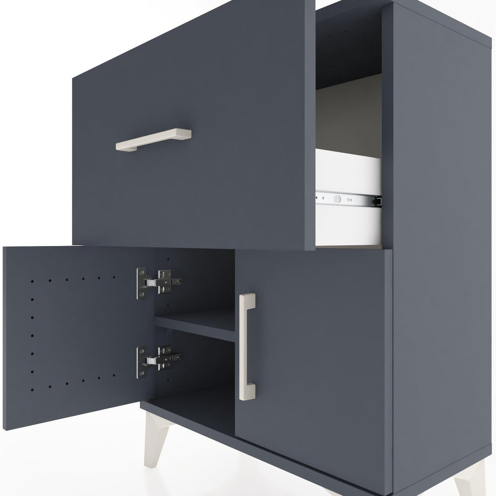 Woodntry Modüler Komodin Antrasit 60x30x68 cm Kapaklı ve Çekmeceli KC18-2