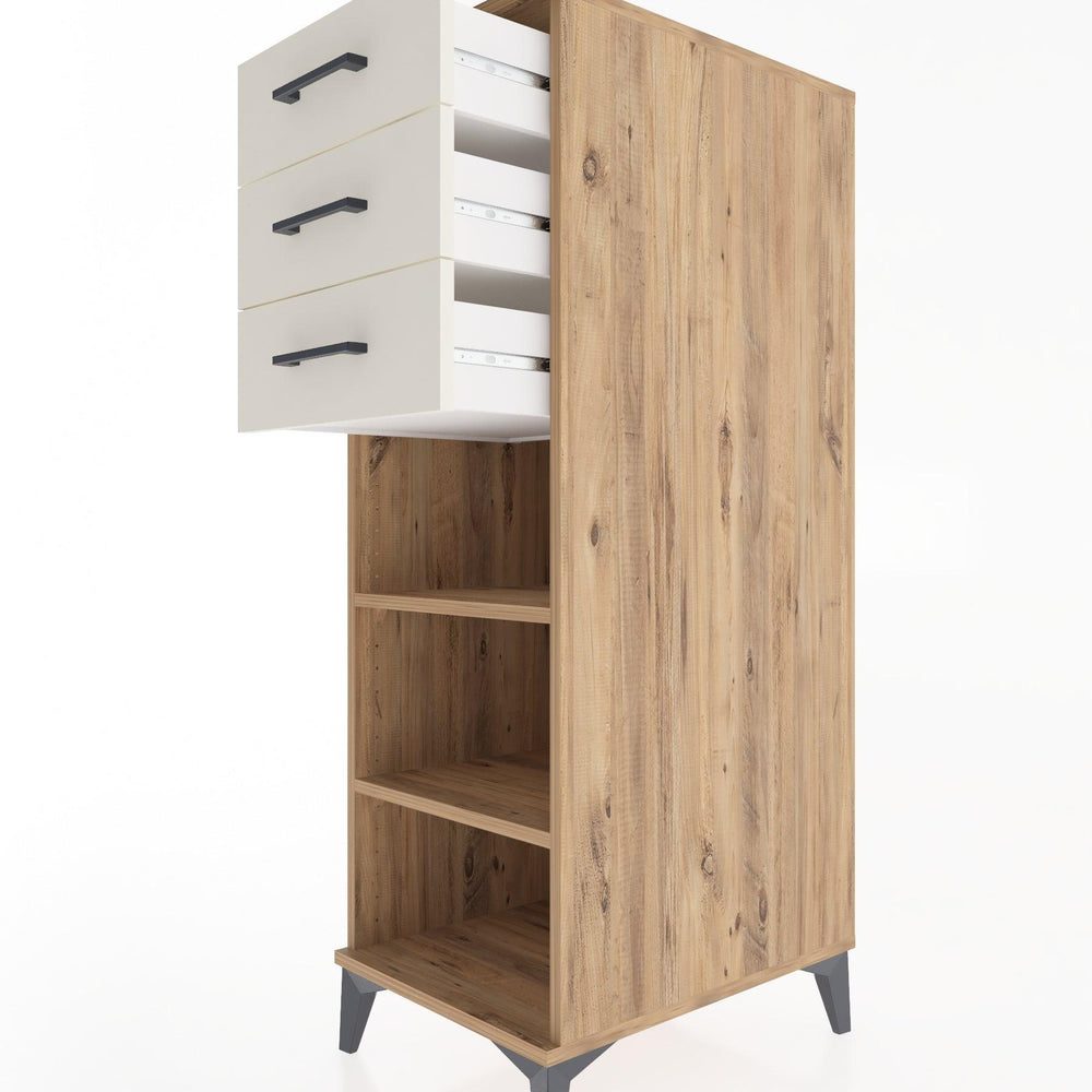 Woodntry Modüler Dolap Çam 44x30x122 cm Çekmeceli ve Raflı CR118-3