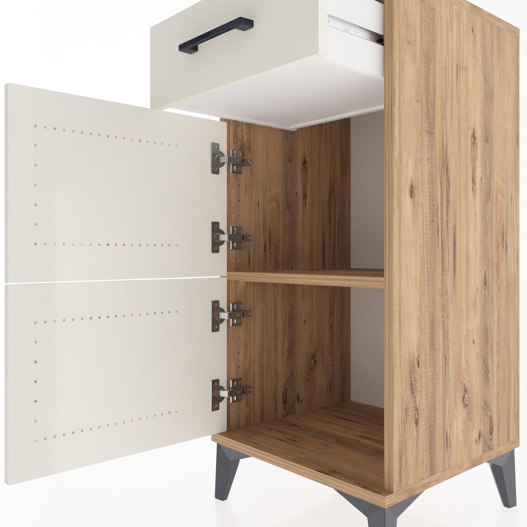 Woodntry Modular Nightstand Pine 44x44x84 cm with Cover and Drawer KC40-3