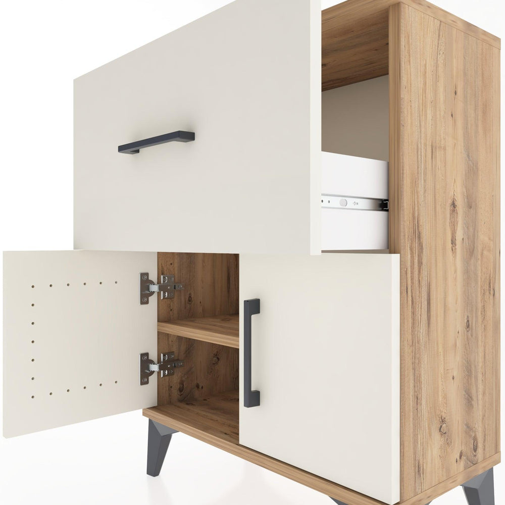 Woodntry Modüler Komodin Çam 60x30x68 cm Kapaklı ve Çekmeceli KC18-3