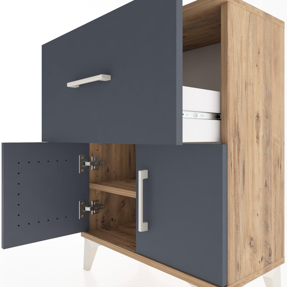 Woodntry Modüler Komodin Çam 60x30x68 cm Kapaklı ve Çekmeceli KC18-3