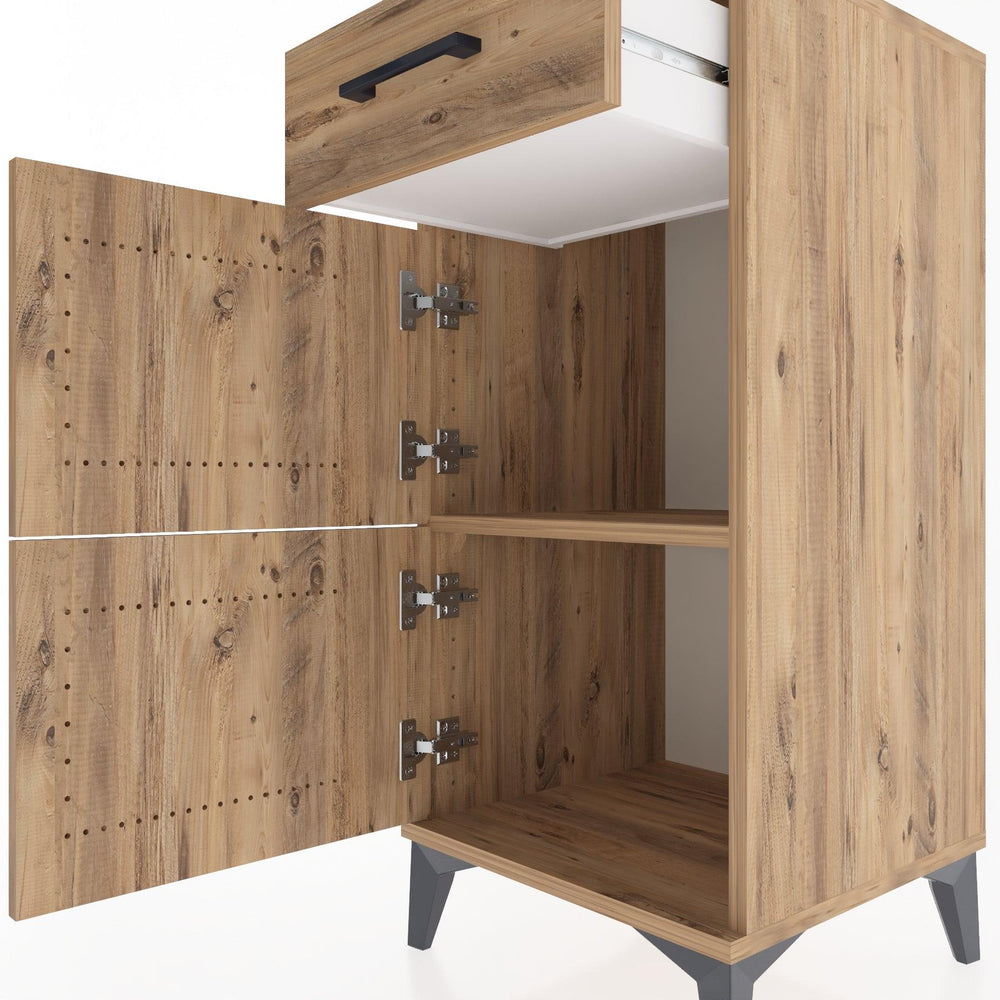 Woodntry Modular Nightstand Pine 44x44x84 cm with Cover and Drawer KC40-3