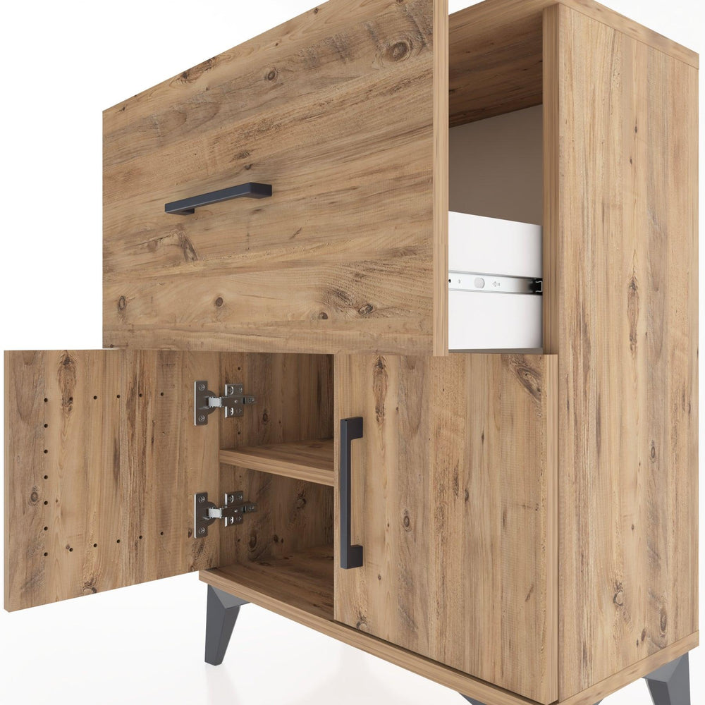 Woodntry Modüler Komodin Çam 60x30x68 cm Kapaklı ve Çekmeceli KC18-3