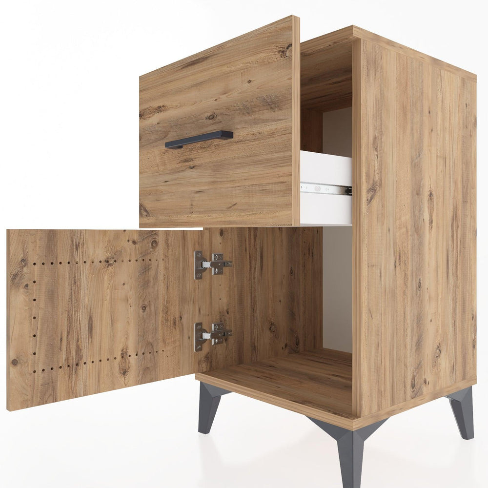 Woodntry Modüler Komodin Çam 44x44x68 cm Kapaklı ve Çekmeceli KC18-3