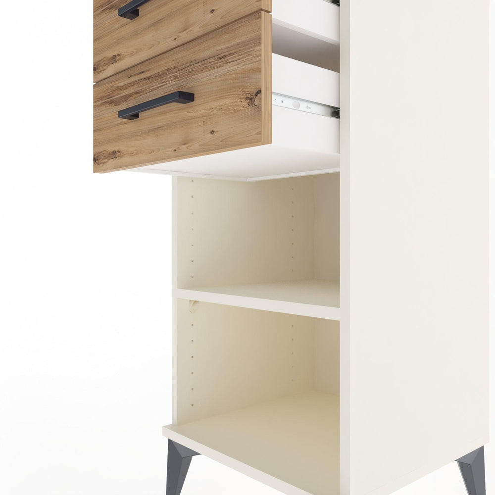 Woodntry Modular Nightstand Moonstone 44x44x84 cm with Drawer and Shelf CR19-1