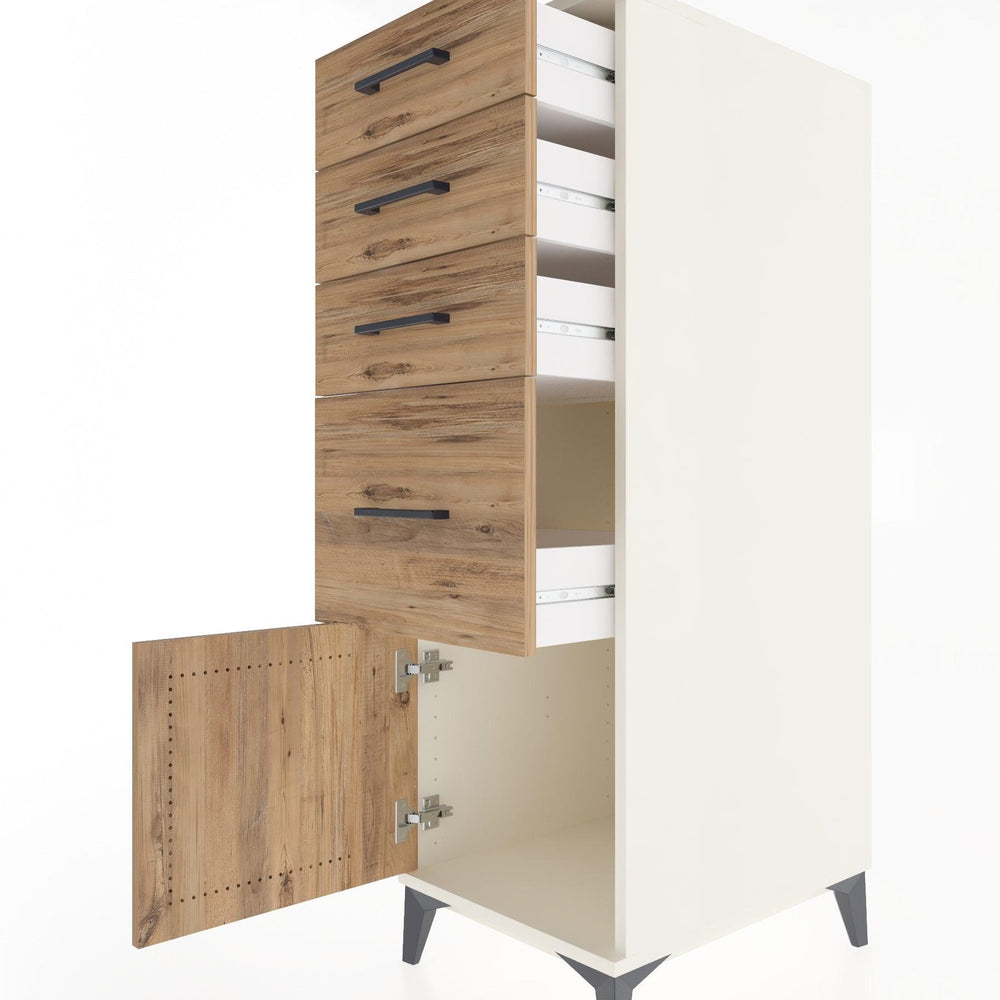 Woodntry Modüler Dolap Aytaşı 44x59x122 cm Kapaklı ve Çekmeceli KC19-1