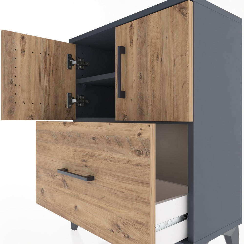 Woodntry Modular Nightstand Anthracite 60x30x68 cm with Cover and Drawer KC19-2