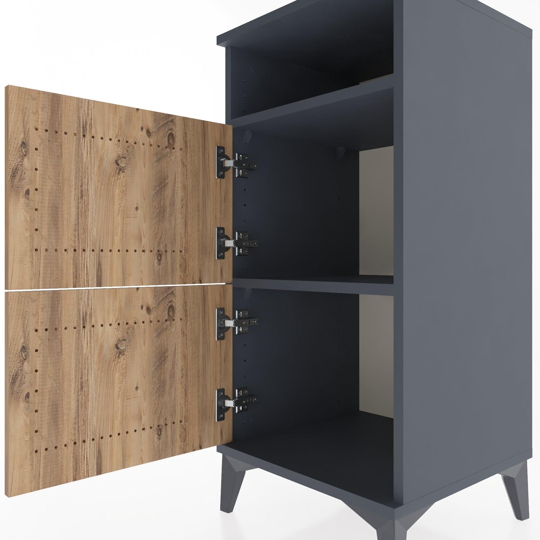 Woodntry Modular Nightstand Anthracite 44x44x84 cm with Cover and Shelf KR41-2